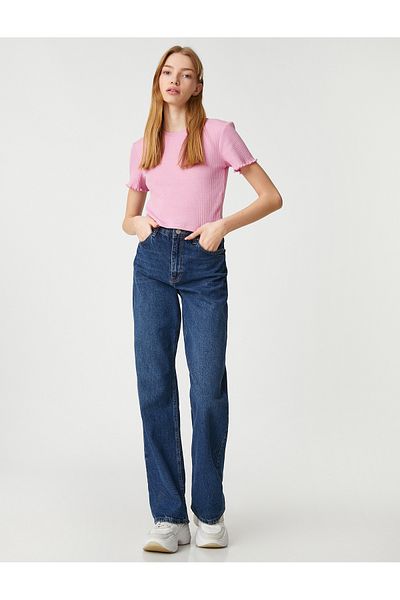 Koton Crop T-Shirt Short Sleeve Crew Neck Textured