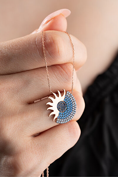 Nereze 925 Ayar Gümüş Renk Geçişli Dolunay ve Güneş Uyumu Kolye