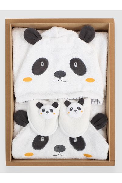 Bebitof 0-24 Months Baby Bathrobe Set - Panda Patterned Bamboo