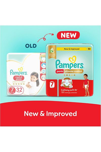 Pampers Ultimate Comfort Pants Diapers, Size 7, 20+kg,  Aloe Vera and Vitamin E, 32 Count