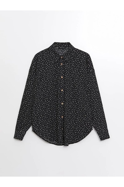 LC Waikiki LCW Vision Siyah Desenli Uzun Kollu Oversize Kadın Gömlek