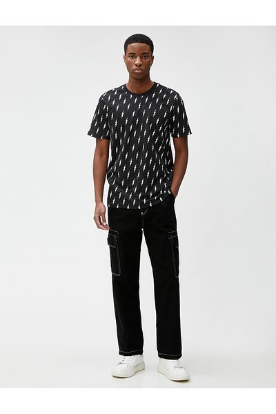 Koton Lightning Bolt Printed T-Shirt Crew Neck Βαμβακερό