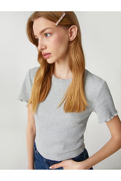 Koton Crop T-Shirt Short Sleeve Crew Neck Textured