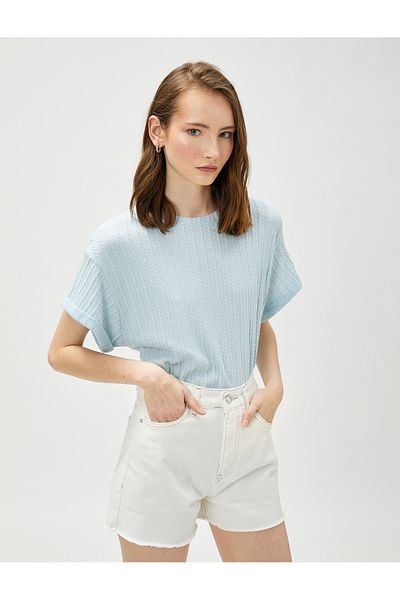 Koton Crop T-Shirt κοντομάνικο πλεκτό μοτίβο