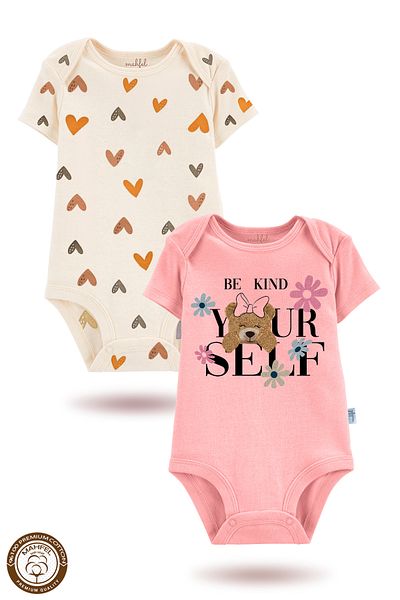 MAHFEL 2-Piece 100% Cotton Organic Printed Snap Fastener Baby Bodysuit