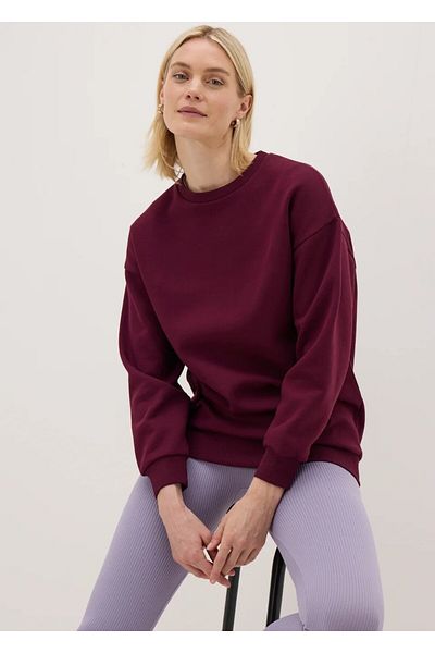 Kübra Tekstil Hanorac de bază pentru damă, cu gât crew, 100% bumbac, înălțat, hanorac roșu Claret