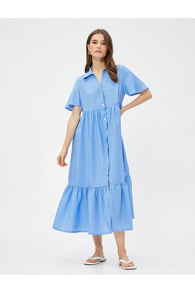 Koton Long Shirt Dress Short Sleeve Tiered