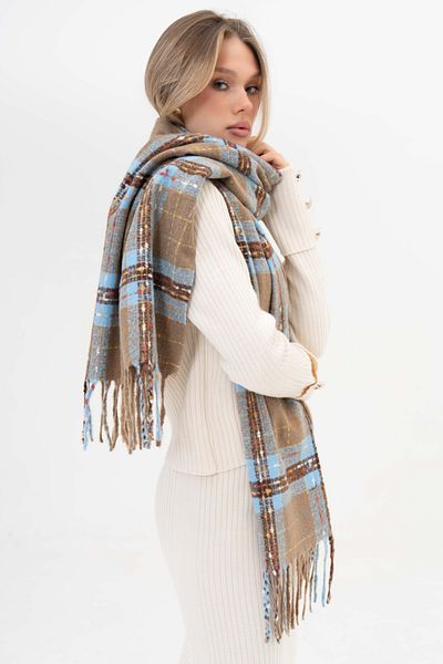 SOFT AKSESUAR Key Plaid Pattern Cashmere Wool Blended Scarf