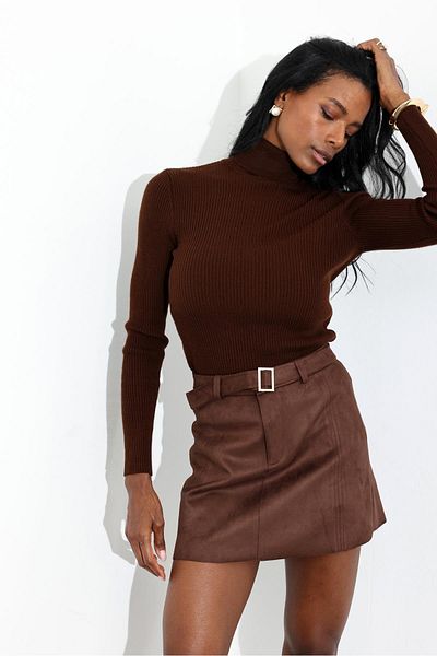 5in1Canpolat Πλεκτό με ζιβάγκο Bitter Brown 241233
