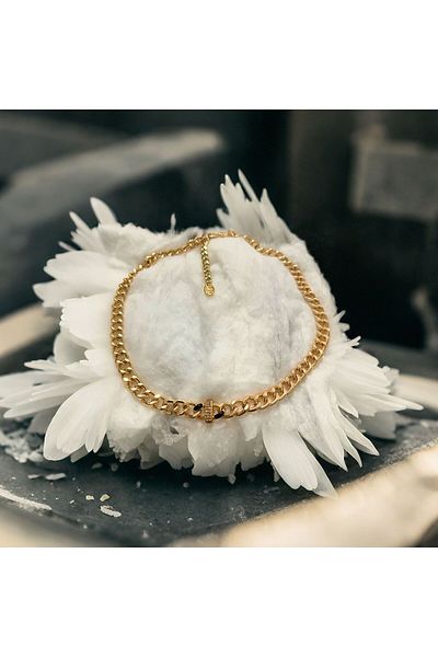 MR Thick Ring Zircon Stone Brass Necklace