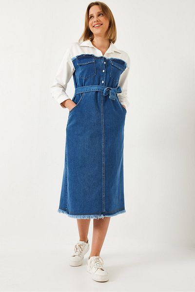 Bianco Lucci Női inggalléros öves farmer ruha 8171 60351337