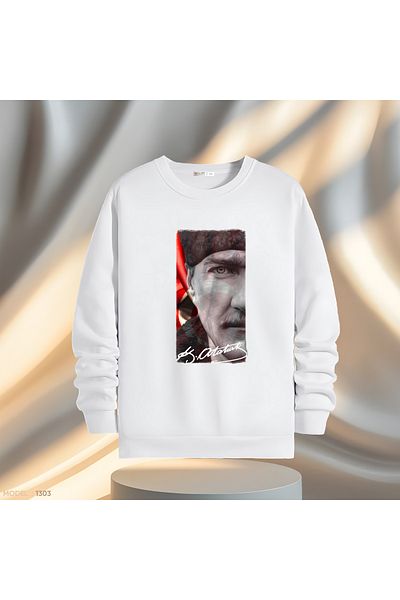 Gölge Store Ανδρικό γυναικείο φούτερ με λαιμόκοψη με φόντο και υπογραφή του Ατατούρκ