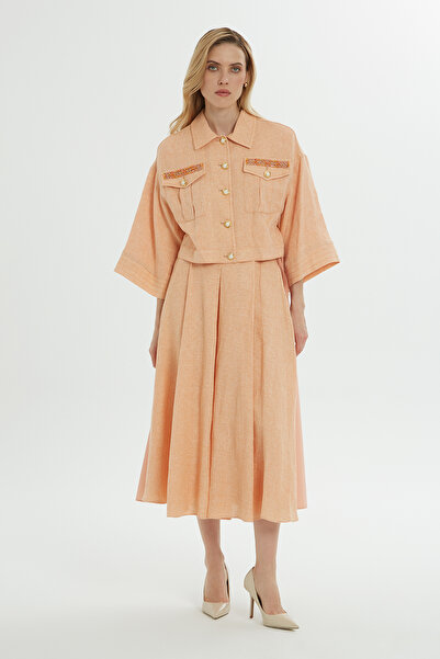 GİZİA Beli Bağcıklı Kloş Midi Somon Etek