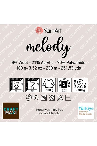 Yarnart Melody - Fire de tricotat manual marmorat, strălucitor Ebruli-904