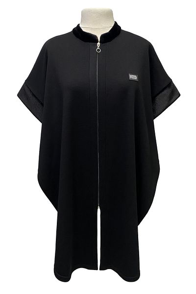 Giyinen Mağazaları Μαύρο Cantürk Plus Size με φερμουάρ Judge Collar Steel Knit Poncho