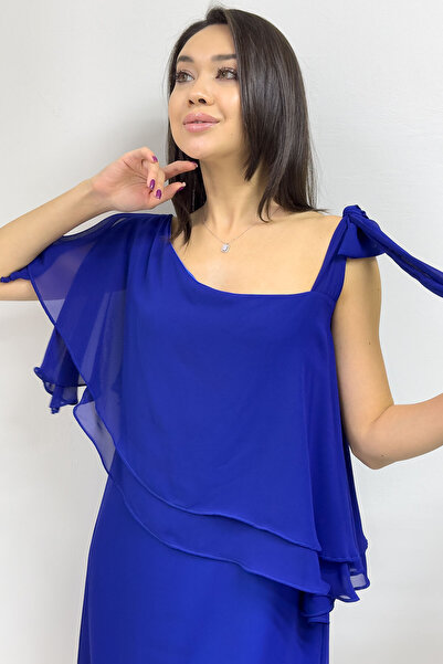 thezkscom Women's One Shoulder Tie Chifon Plus Size Dress Burgundy, Saks, Emerald Green, Black, Navy Blue