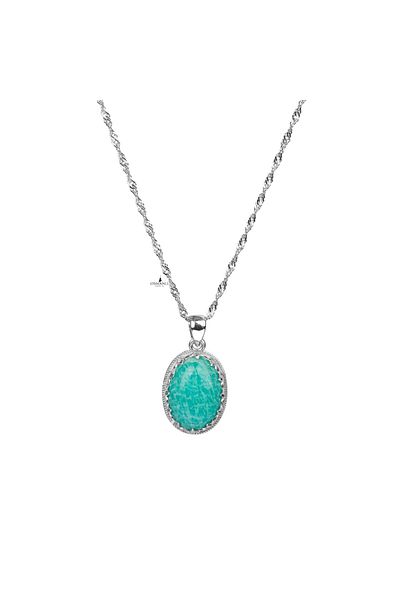 OSMANLI DOĞAL TAŞ Amazonite Natural Stone Silver Framed Necklace