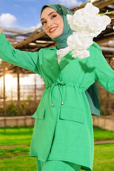 HAKKE Double Linen Suit with Pocket Belt Detail