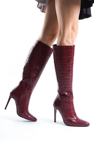 Shoesers Γυναικείες μπότες κροκόδειλου με λεπτές ψηλοτάκουνες μπότες με μισό φερμουάρ ειδικής σχεδίασης