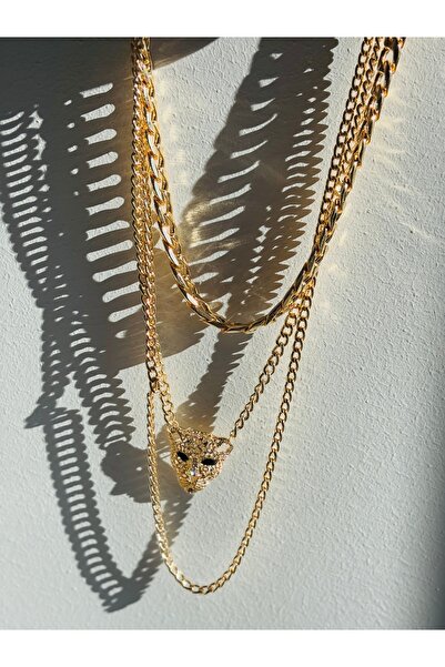 VNSJEWELLERY Kaplan Figürlü Üçlü VIP Kolye