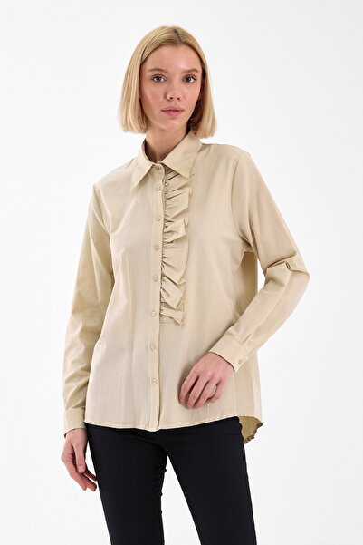 EMMAS CLOTHİNG Basic Fırfır Detaylı Uzun Kollu Kadın Gömlek