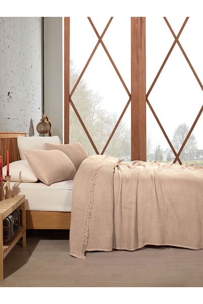 destinyhometex 100% памучно покривало за легло с вафла за двойно легло 230x250