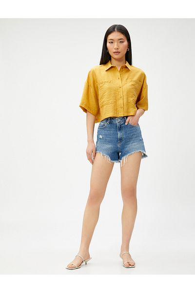 Koton Pocketed Short Sleeve Crop Shirt