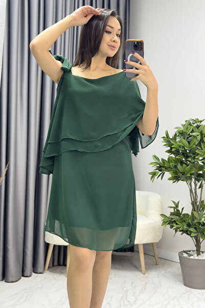 thezkscom KADIN TEK OMUZ BAĞLAMALI ŞİFON BÜYÜK BEDEN ELBİSE Bordo, Saks, Zümrüt Yeşili, Siyah, Lacivert