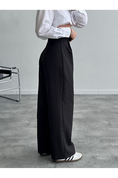 katalya Velcro Closure Palazzo Trousers - Black