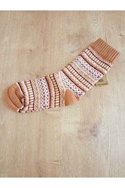 ENEFENDİ Зимни меки и топли дамски чорапи с етнически мотиви, подплатени с флис, памучни, кафеви, бели чорапи