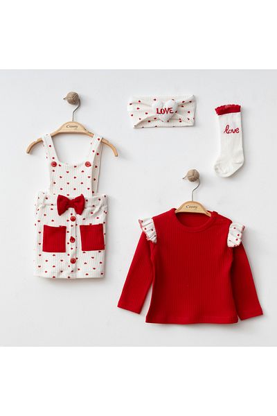 Bulut Baby Digital Hearted Mood Sock Sling Dress - Baby Girl Kids 3 Piece Set