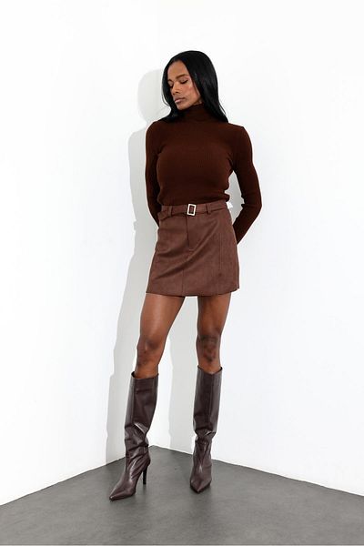 5in1Canpolat Πλεκτό με ζιβάγκο Bitter Brown 241233