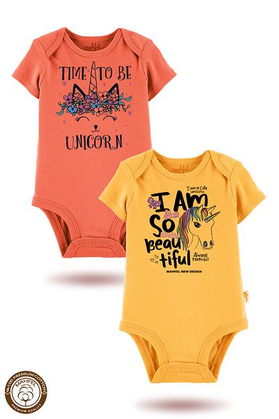 MAHFEL 2-Piece 100% Cotton Organic Printed Snap Fastener Baby Bodysuit