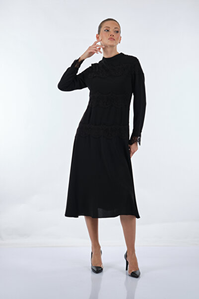 SEÇİL Жіноче плаття середньої довжини - довгі рукави - мереживні деталі - для щоденного носіння та особливих випадків