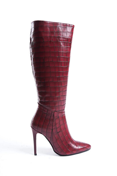 Redoxy Women's Special Design Pointed Toe Half Zipper Thin High Heel Crocodile Boots
