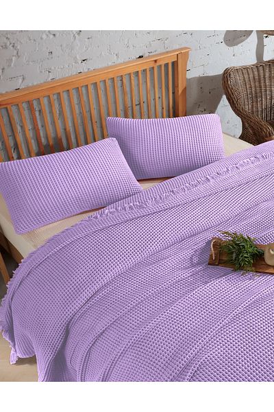 destinyhometex Double Waffle Bedspread - 100% Cotton, 230X250Cm/50X70Cm 2 Pillowcases