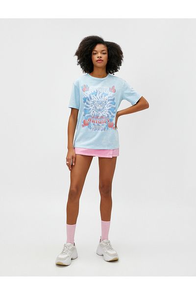 Koton Kurzarm-T-Shirt aus Baumwolle mit Rundhalsausschnitt und Slogan-Print