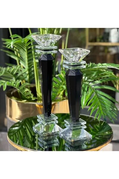 Mioletti Siyah Kristal 2'li Şamdan Mumluk Set