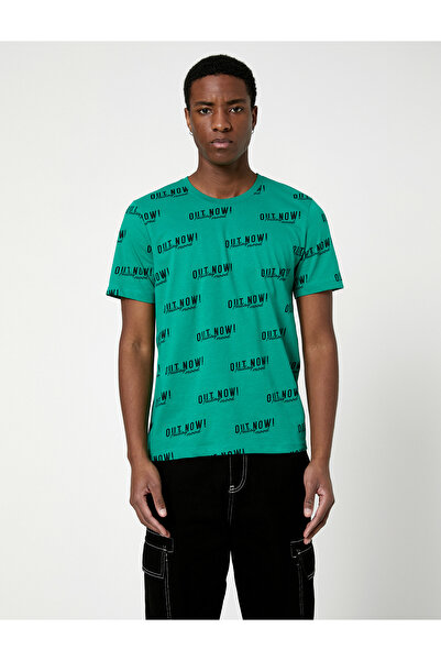 Koton Crew Neck Slogan Printed Cotton T-Shirt