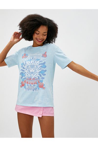 Koton Kurzarm-T-Shirt aus Baumwolle mit Rundhalsausschnitt und Slogan-Print