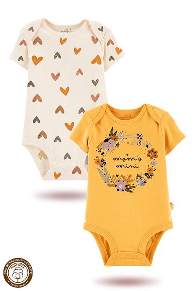 MAHFEL 2-Piece 100% Cotton Organic Printed Snap Fastener Baby Bodysuit