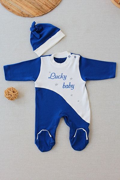 Tomuycuk Es Çizgi Baby Boy Jumpsuit with Hat Indigo Gift Baby Clothing