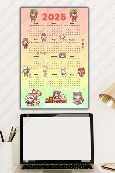 sanatıbedi 2025 Temalı Takvim Sticker - Cam Kapı Duvar Için Arkası Yapışkanlı Etiket (30X42 CM)