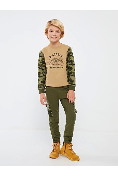 LC Waikiki LCW Kids Yeşil Beli Lastikli Erkek Çocuk Kargo Eşofman Altı