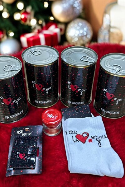 GÜZELYÜZ AVM Aşk Konservesi Sevgililer Günü Yılbaşı Yeni Yıl Özel Gün Hediyelik Çorap Mum Defter Hediyeli