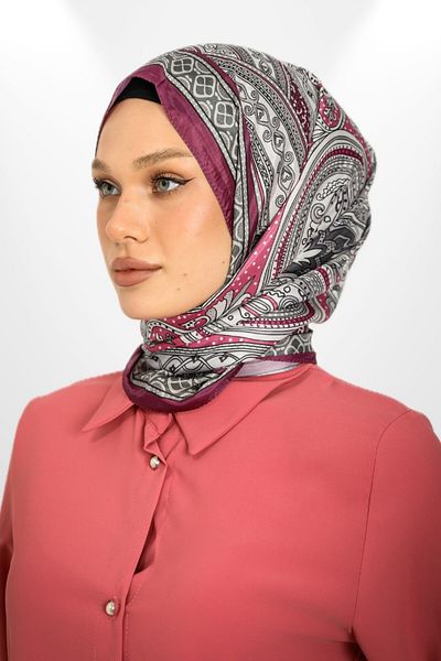 hijabchi Ottomaria Serie - Εισαγόμενο Voile Silk Retro Pattern Violet Shawl - Νέες Συλλογές