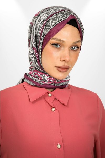 hijabchi Ottomaria Serie - Εισαγόμενο Voile Silk Retro Pattern Violet Shawl - Νέες Συλλογές