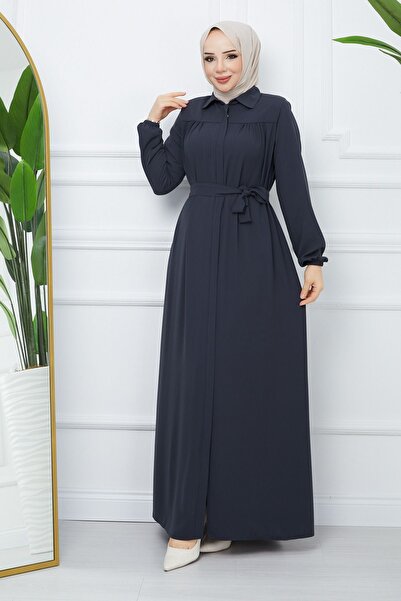 ESRE GİYİM Γκρι Μουσουλμανικά Ρούχα - Ρομπάλι, Φούστα με κορδόνι και Ζώνη