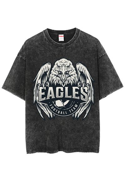 Touz Moda Πλένεται Eagles Printed Unisex Oversize Vintage T-shirt