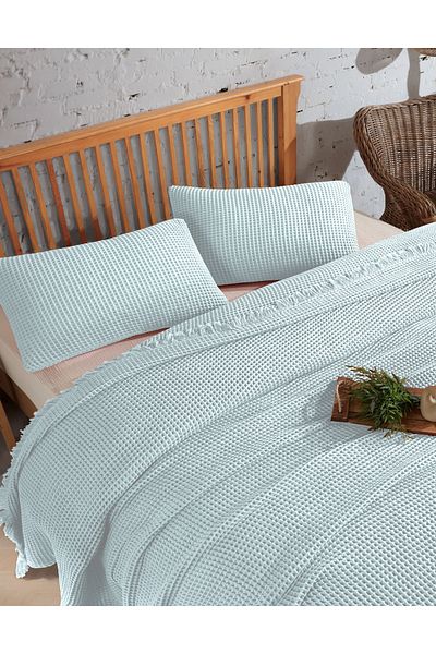 destinyhometex Double 100% Cotton Waffle Bedspread - 230X250Cm/2 Pillowcases 50X70Cm